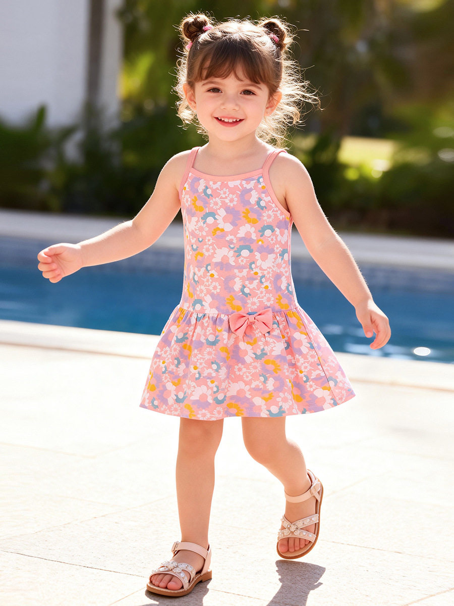 Gaun selempang anak perempuan musim panas, gaun anak gaya, gaun bayi lucu