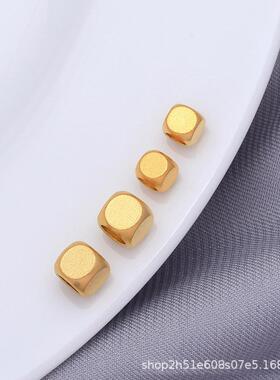 包金保色14K古法金小方块散珠串珠diy饰品配件银色实心正方形隔珠