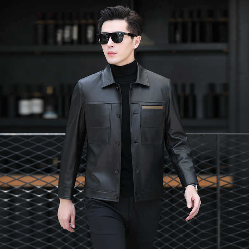 Áo Da Nam Chất Liệu Da Bò Kín Cổ Hàng Mùa Xuân Thu Đông