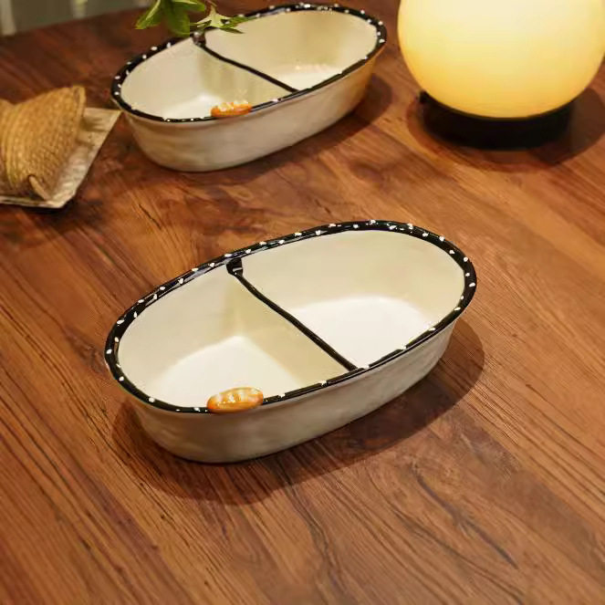 Household High-value Bread 9.6-inch Salar Plate for Dining Plate Fruit Plate Breakfast Plate Cute Two-grid Plate