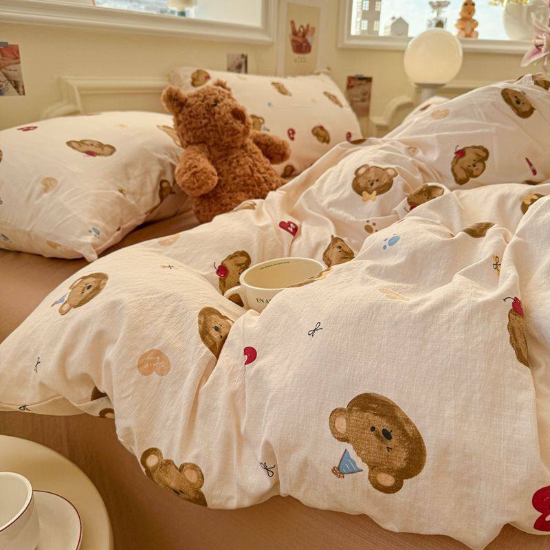 Class A maternal and infant grade double-layer yarn cute Mimi bedding four-piece bed sheet quilt cover simple dormitory three-piece set