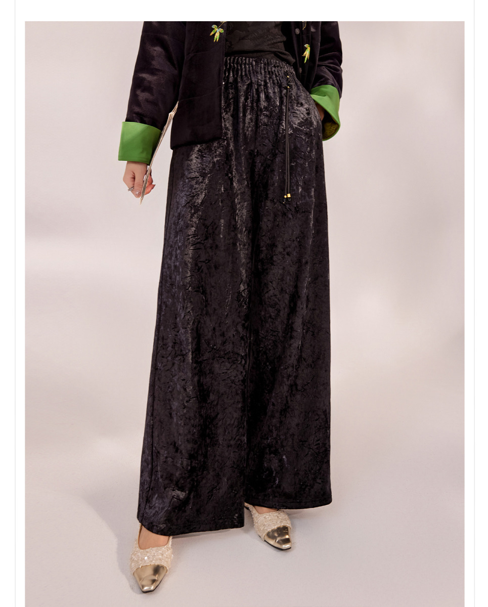 Quần dài nữ cạp cao ống rộng nhung tăm dáng suông thoải mái — Jade Black (Giao hàng ngay hôm nay), Jade Black (Giao hàng trong 7 ngày), Màu mơ sữa (cấp ngay trong ngày), Màu mơ sữa (giao hàng trong 7 ngày)