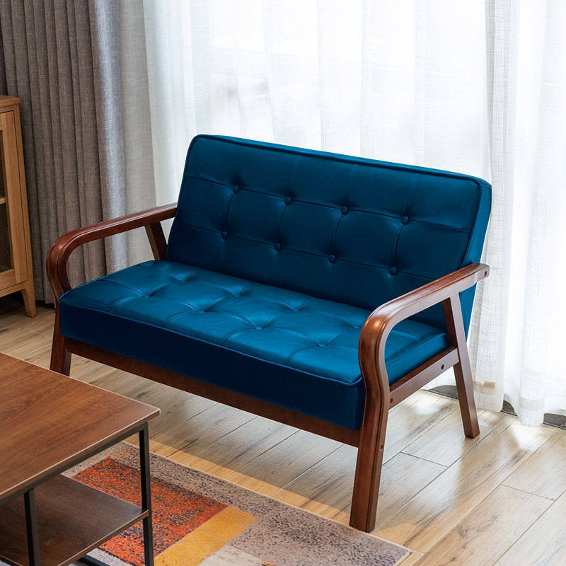 皮艺沙发小户型北欧复古曲木扶手单人双人三人简易客厅网红款