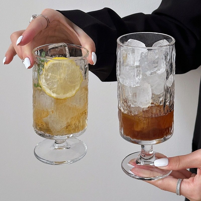 Simple Fresh Glass Water Cup Mori Bark Pattern Goblet Coffee Cup Household Juice Cup Cocktail Cup