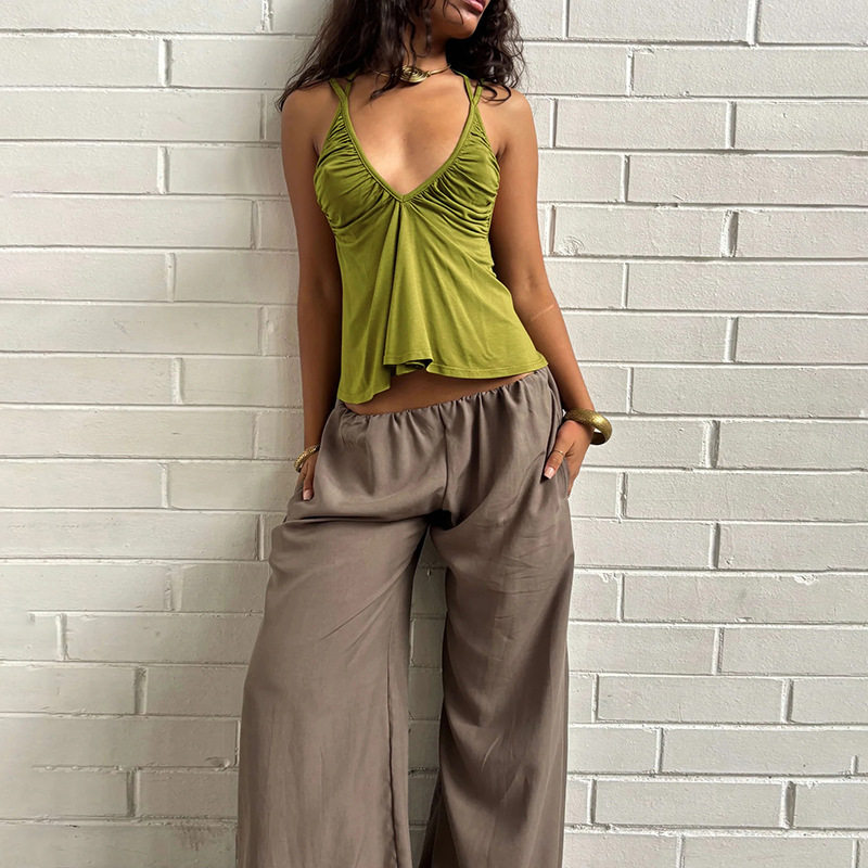 Summer Womens Crop Top Sexy V Neck Halter Neck Solid Color Casual Wear for Parties or Outings Wholesale Available