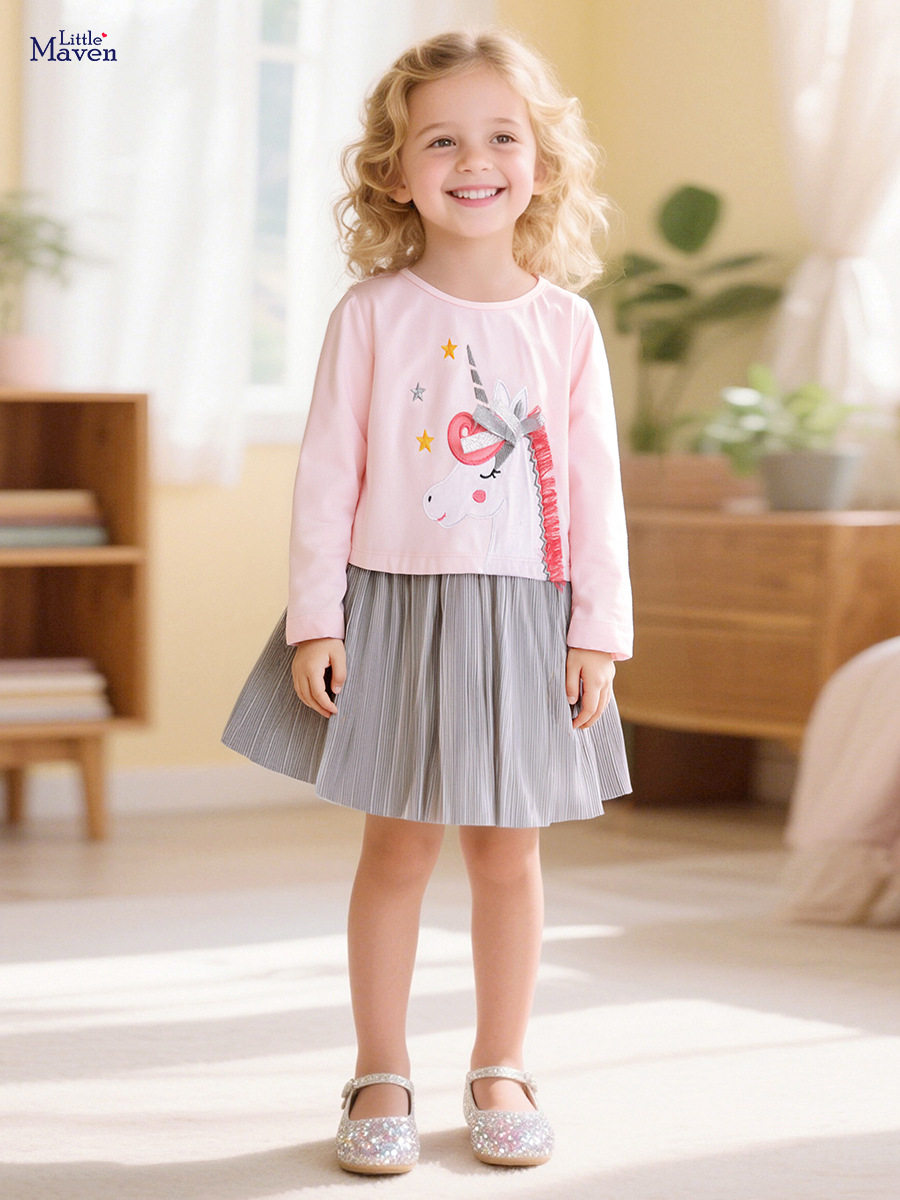 Girls' Dress, New Autumn Kids' Clothing, Patchwork Knitted Long-sleeve Girls' Dress