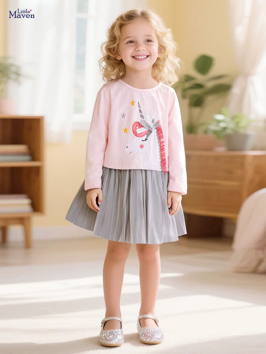 Girls' Dress, New Autumn Kids' Clothing, Patchwork Knitted Long-sleeve Girls' Dress