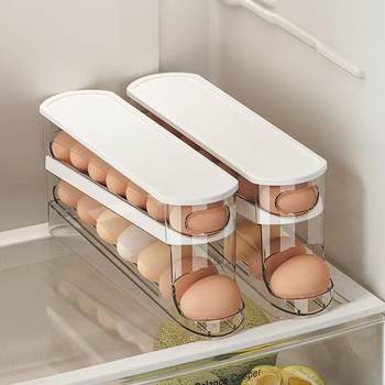 Cross-Border Egg Storage Rack with Lid, Fresh-Keeping Storage Box, Transparent Slide Rolling Egg Storage Box, Refrigerator Side Door