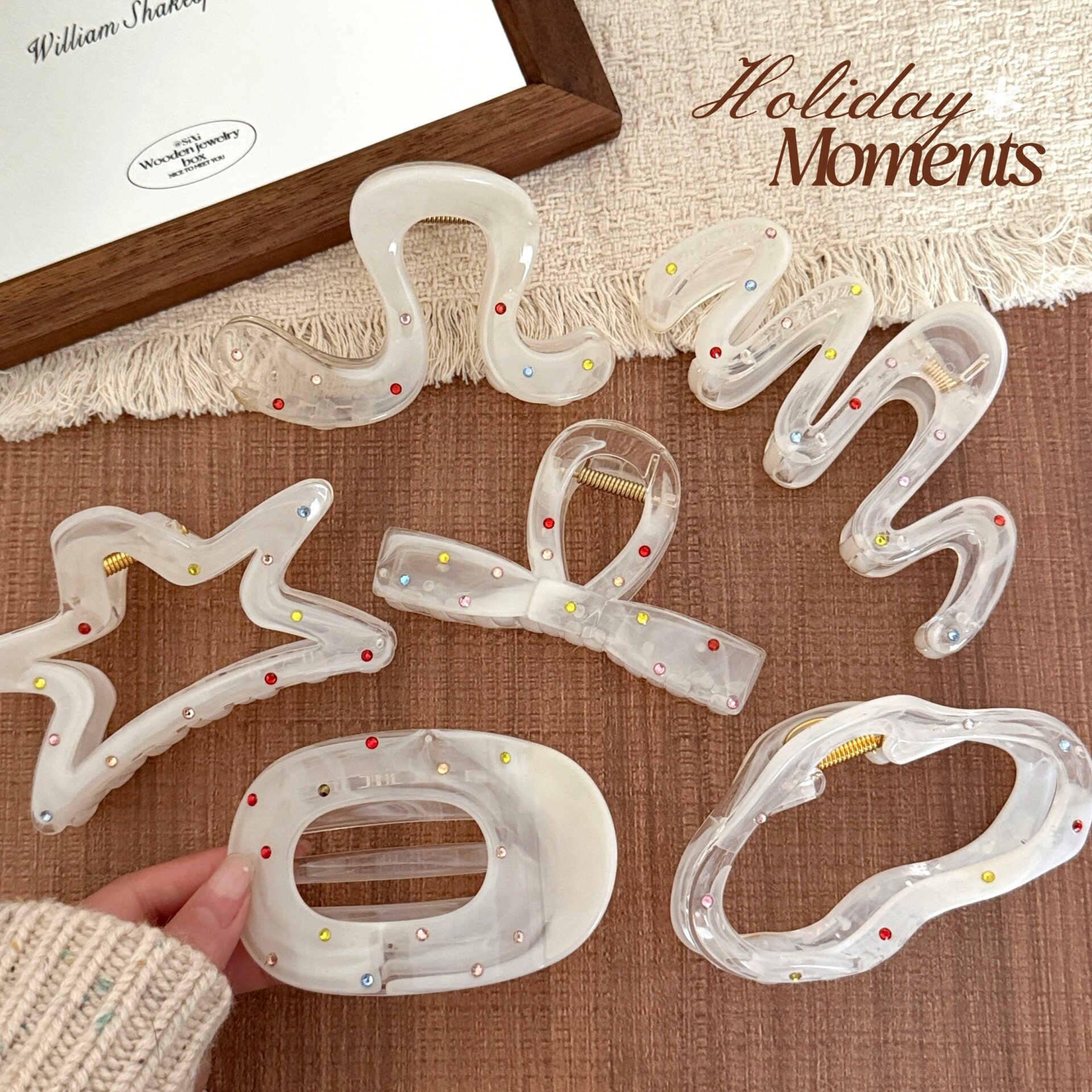 高颜值彩钻星星蝴蝶结抓夹少女后脑勺盘发夹百搭多鲨鱼夹发卡发饰