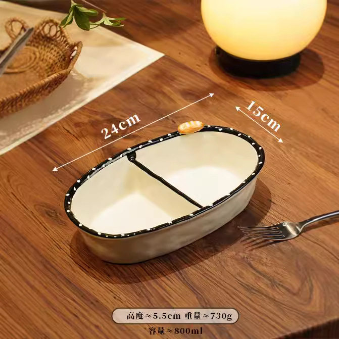 Household High-value Bread 9.6-inch Salar Plate for Dining Plate Fruit Plate Breakfast Plate Cute Two-grid Plate
