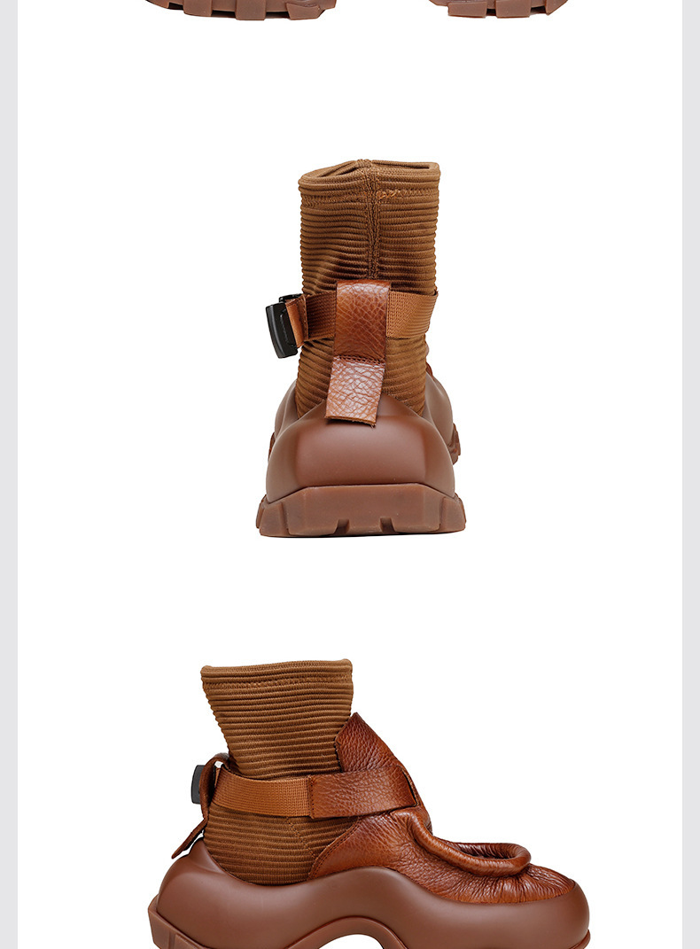 Boot Martin nữ da bò cổ ngắn đế dày gót thô — Màu đen, Màu nâu đậm