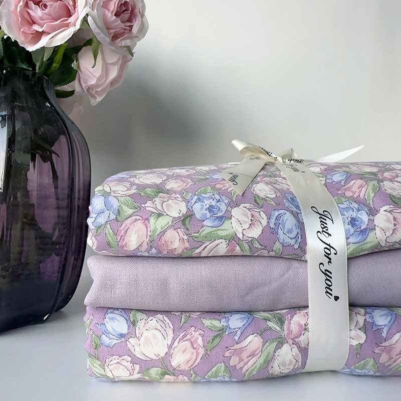 Class A Pastoral Style Maternal and Infant Grade Double-layer Yarn Cotton Four-piece Set 100 Cotton Bed Three-piece Set Children's Quilt Cover Live Broadcast