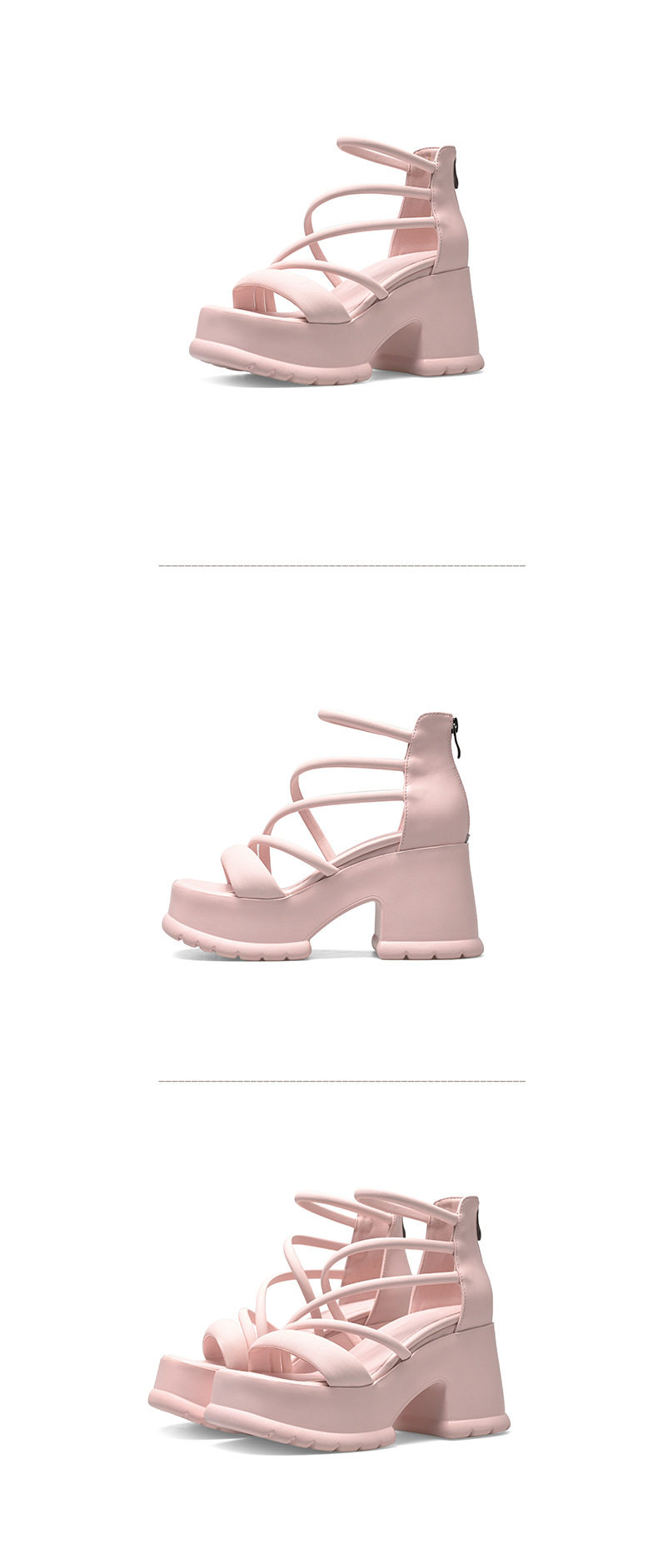 Sandal cao gót nữ quai ngang đế dày 10 cm phong cách La Mã — Đen, Trắng, Hồng chi tiết 11