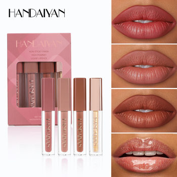 Cross-border lip glaze suit waterproof non-stick cup HANDAIYAN pearl lip glaze easy to color lasting 4 lip glaze suit