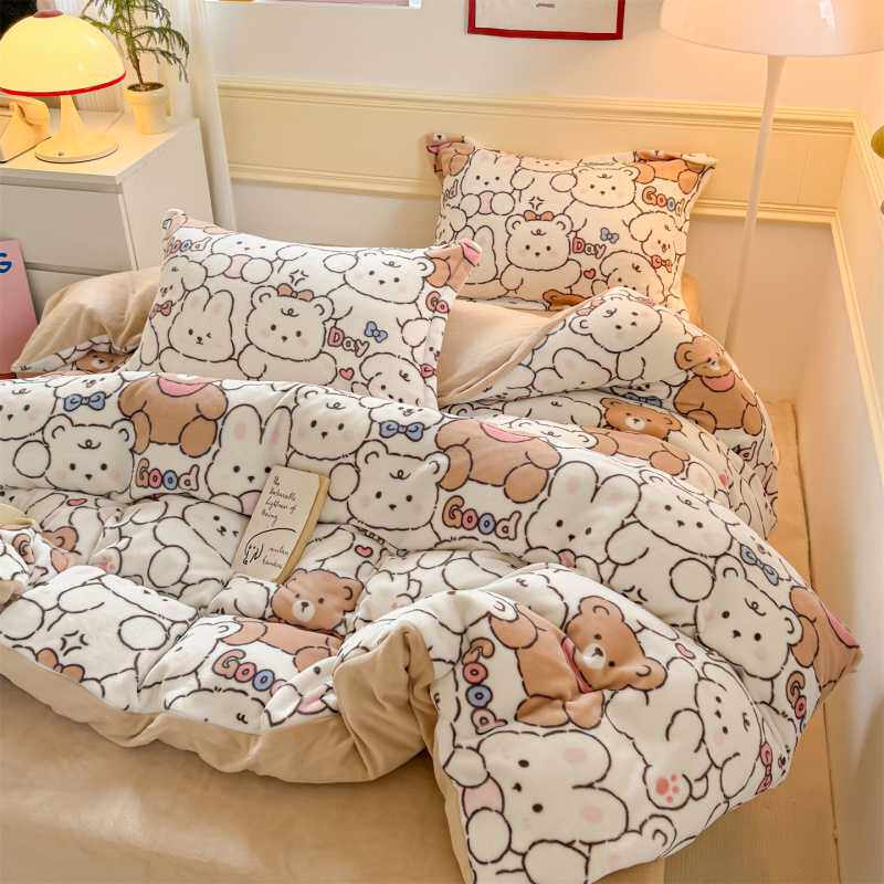 Nantong Home Textiles 2025 New Style Fresh and High-Density Thickened Milk Velvet Printed Four-Piece Bedding Set Wholesale