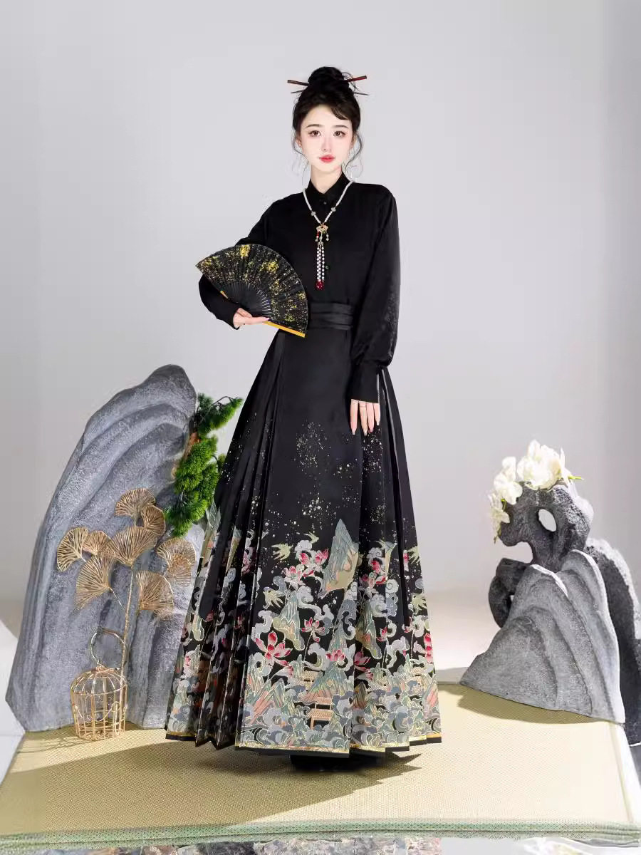 New Chinese Style Horse Face Dress Hanfu 2024 New Women's Clothing Adult Print Elegant Slimming National Style Commuter Daily Matching