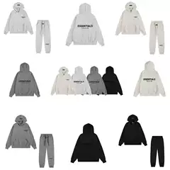 Cross-Border Hot-Selling Fear of God Double-Line Black Letter Flocking Essentials Trendy Brand Fog Hooded Sweatshirt for Men