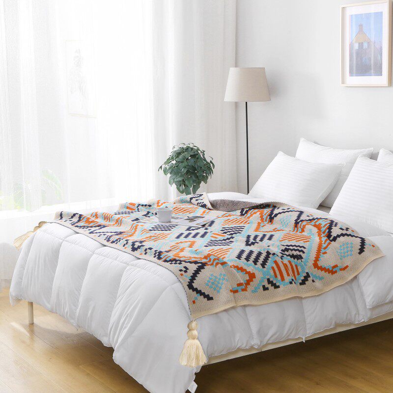Scandinavian Style Office Nap Air-Conditioned Blanket Knitted Blanket Tassel Leg Blanket B&B Bedside Towel Sofa Blanket