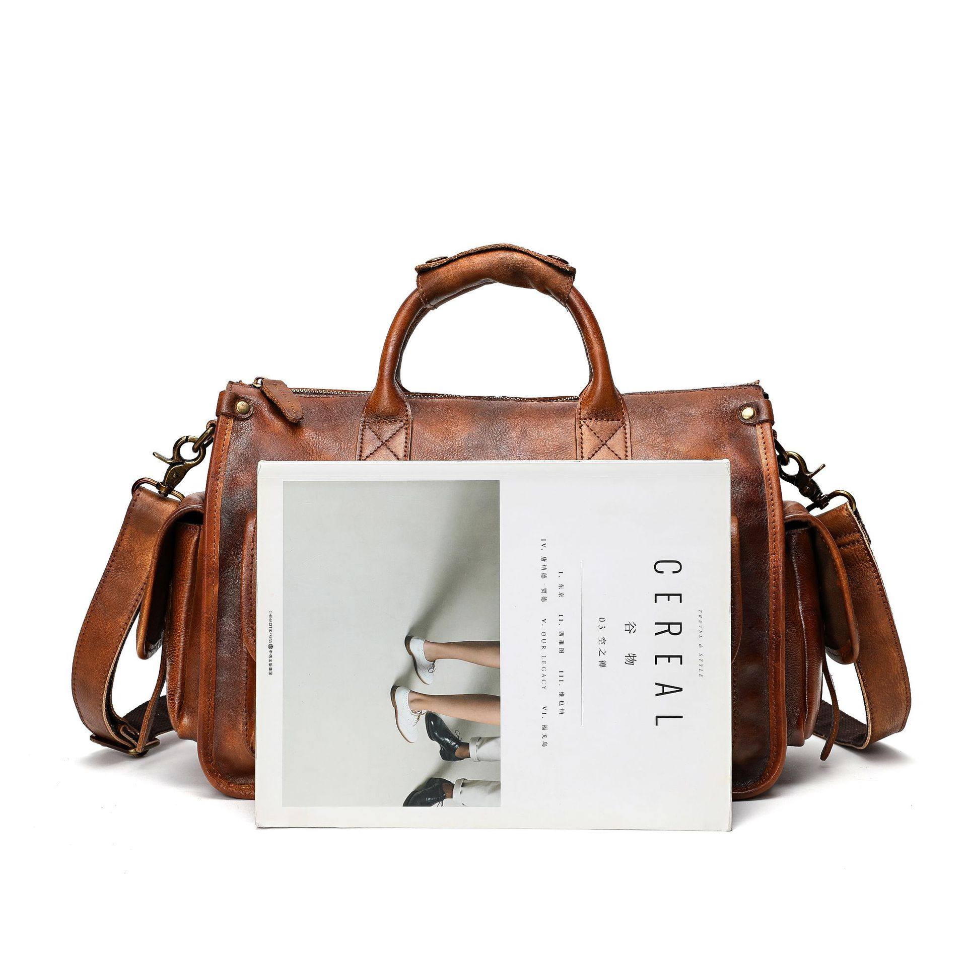 Cross-Border Cowhide Men's Crossbody Bag Vegetable Tanned Leather Polished Genuine Leather Briefcase Handbag High-End Business Men's Bag Single Shoulder