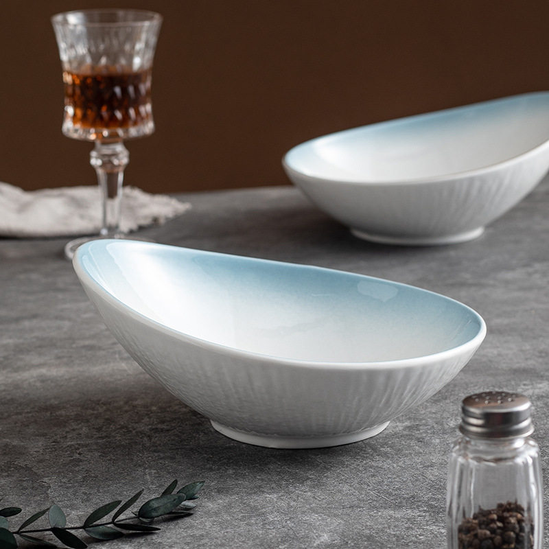 Creative High-Quality Dessert Bowl, Quicksand Slanted Mouth Bowl, Salad Bowl, Home Restaurant Ceramic Bowl, Western Soup Plate