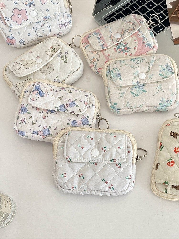 412221 Cute Cartoon Floral Quilted Multifunctional Storage Bag Fit Bag ID Bag Coin Purse Card Bag
