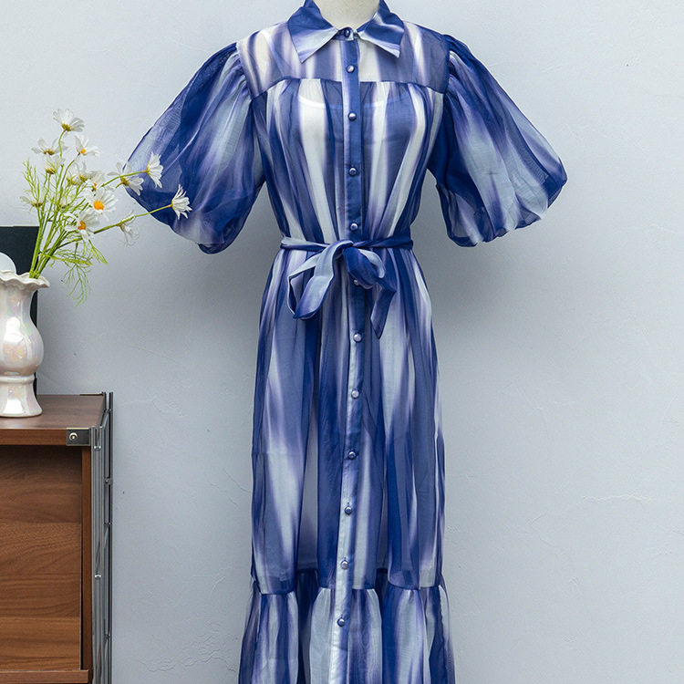 Long Sleeve Puff Sleeve Shirt Dress Flattering Waist Design Floral Print Button Closure Spring Fashion for Women
