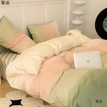 Gentle Morandi Gradient Color Washed Cotton Bed Bed Sheetss Four-Piece Set Color Quilt Cover Three-Piece Set Ins Blogger Style Quilt Cover