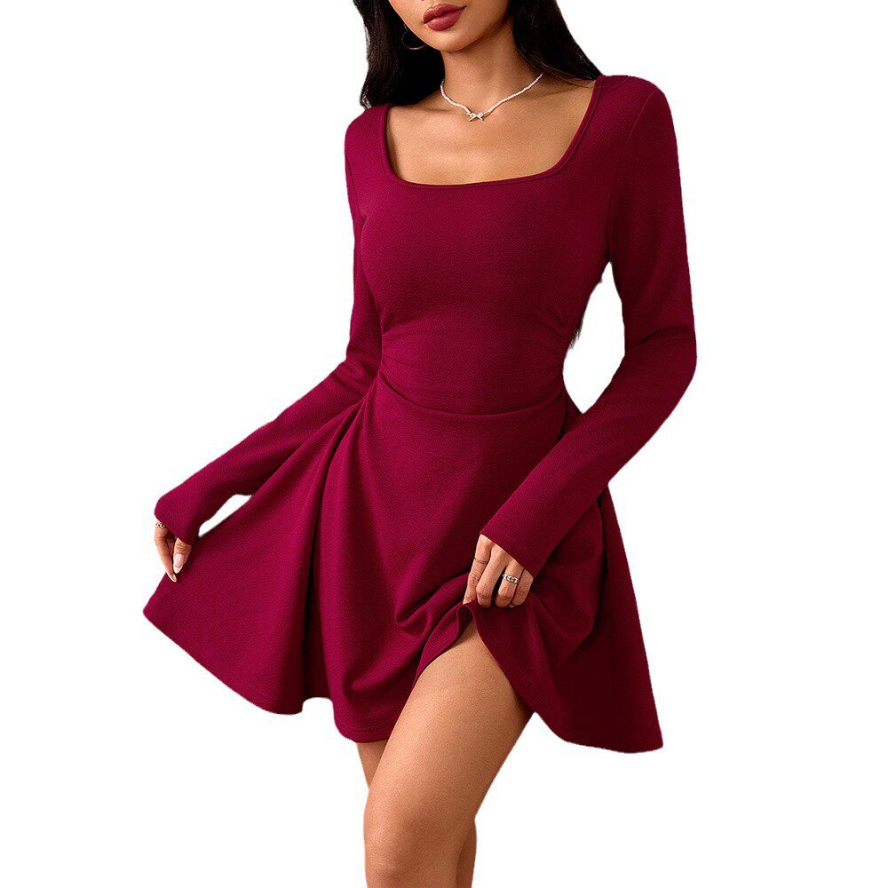 Elegant Square Neck High Waisted Dress Spring Summer Collection Fashionable Design Womens Apparel Wholesale Available