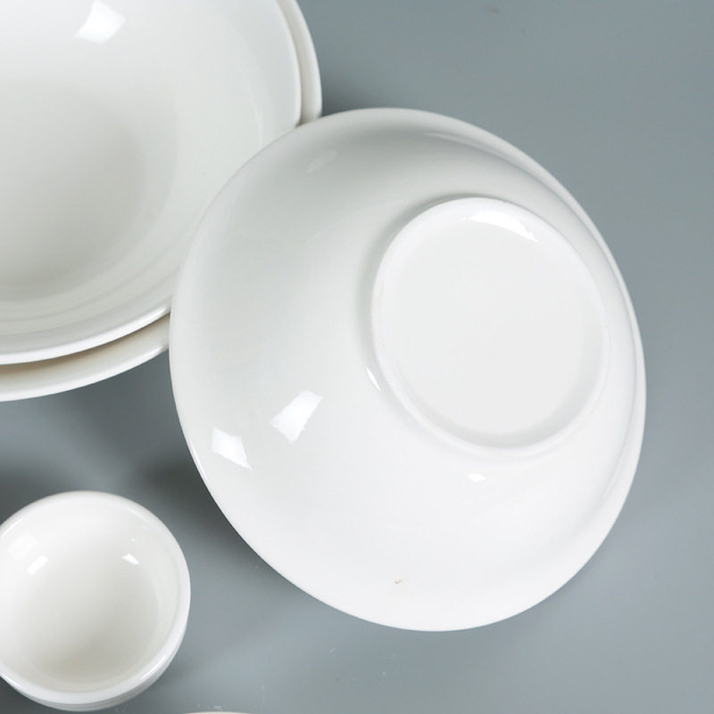 Ceramic Bowl Noodle Bowl Ramen Salad Bowl Daily Tableware Bowl and Plate Set Large Diameter Soup Bowl Rice Bowl White Porcelain