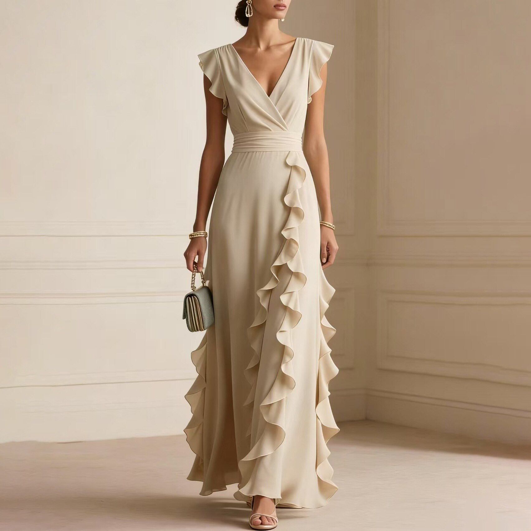 Elegant Womens Dress High End Design Solid Color French Style Perfect for Daily Wear and Special Occasions