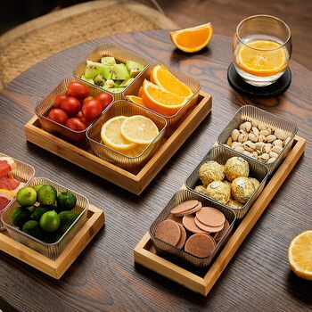 Bamboo Tray Fruit Plate Snack Plate 2 Gridss 3 Gridss 4 Gridss 6 Gridss Tray Bamboo Wooden Plate Restaurant Barbecue Plate Bread Dinner Plate