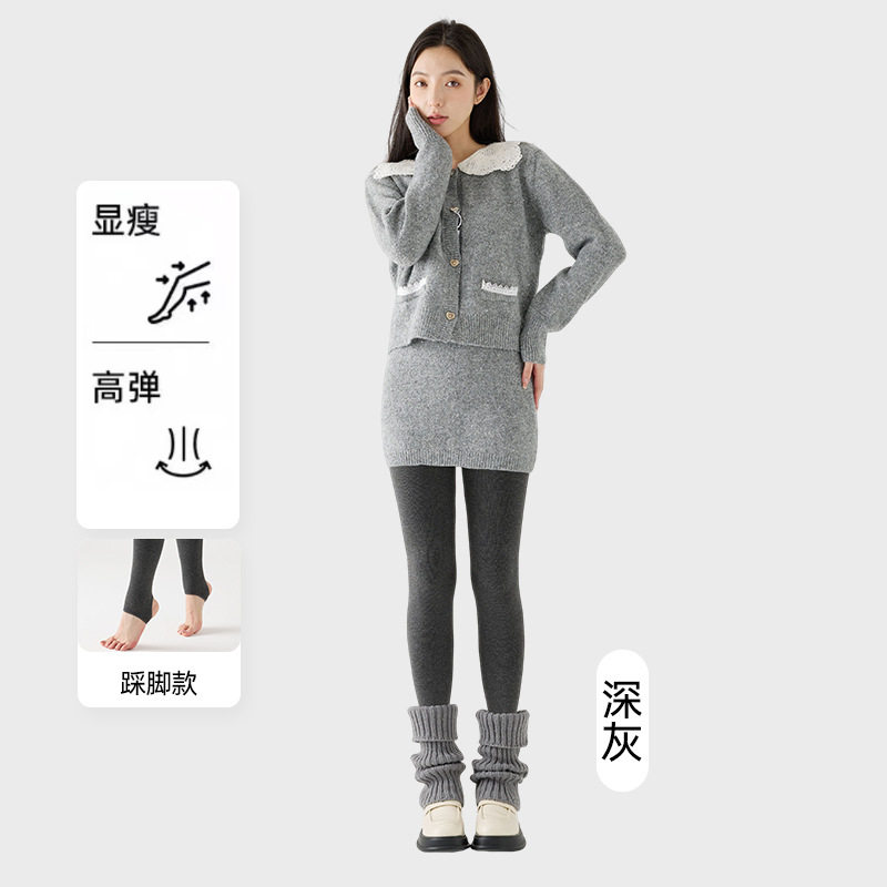 秋冬加绒miu系灰细竖条纹打底裤棉紧身微压显瘦高腰外穿打底裤女