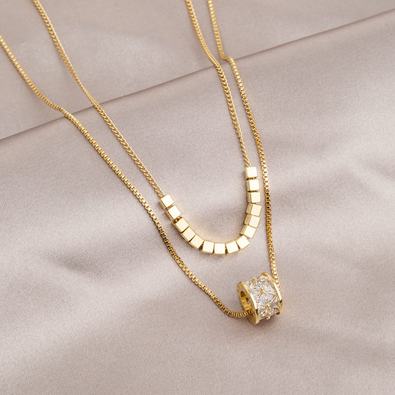 Qiqi Double Layer Stacked Necklace Women's New Entry Light Luxury Niche Autumn and Winter Woolen Chain High-end Sense Accessories Elegant Explosions