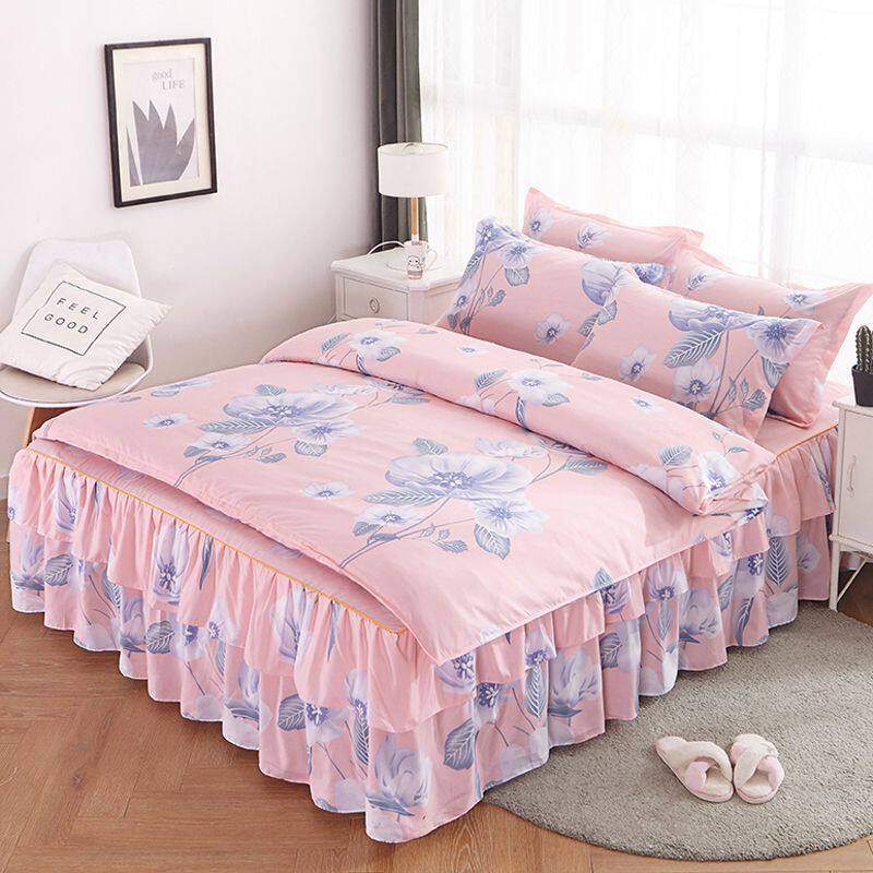 Bed Skirt Style Four-Piece Bedding Set 1.8m2.0m Double Quilt Cover Korean Style Brushed Princess Style Bed Bed Sheets Bedspread