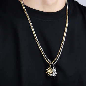 Sun Moon Asymmetric Accessories Men's Titanium Steel Couple's High-end Necklace Women's All-match Personalized Simple Cross-border All-match Jewelry