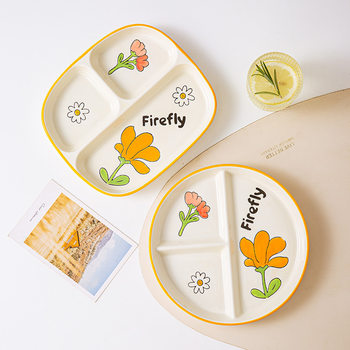 Compartmented Fat-Reducing Dinner Plate for One Person, Home Breakfast Tableware, Kidsren's Ceramic Scandinavian Quantitative Plate, Three-Compartment Dinner Plate