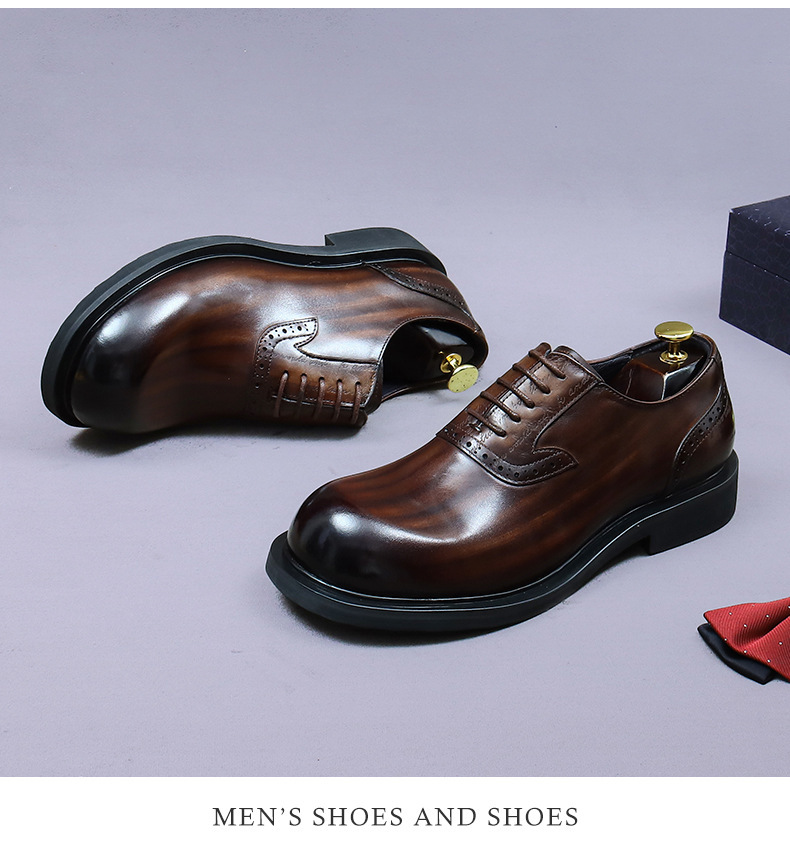 Giày Oxford nam da bò thật kiểu Brogue cổ điển mũi tròn buộc dây — Màu xám đậm, Màu cà phê