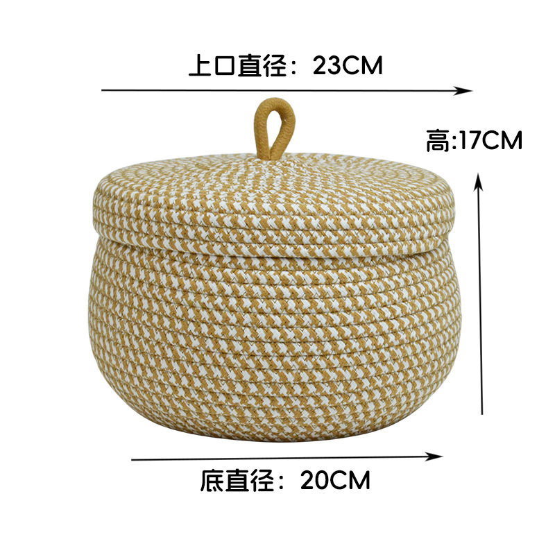Desktop Storage Basket with Lid Dustproof Cosmetics Snacks Sundries Round Storage Basket Handmade Cotton Rope Woven Egg Basket