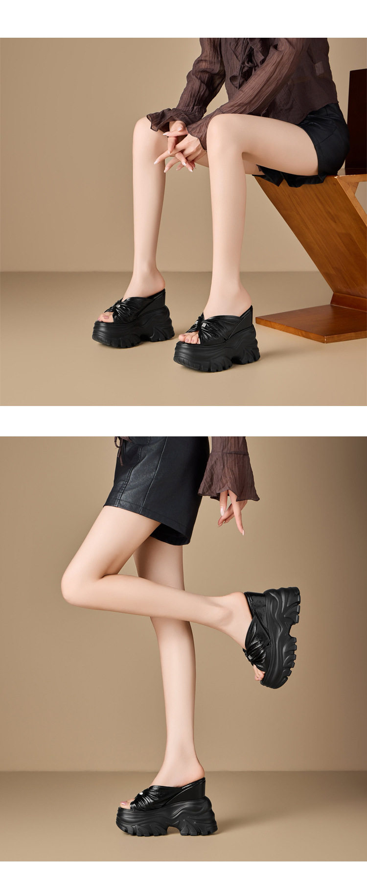 Dép sandal nữ quai chữ V đế xuồng cao gót 14 cm, chất liệu da cừu, phong cách thời trang — [Bạc], [Vàng], [Đen] chi tiết 4