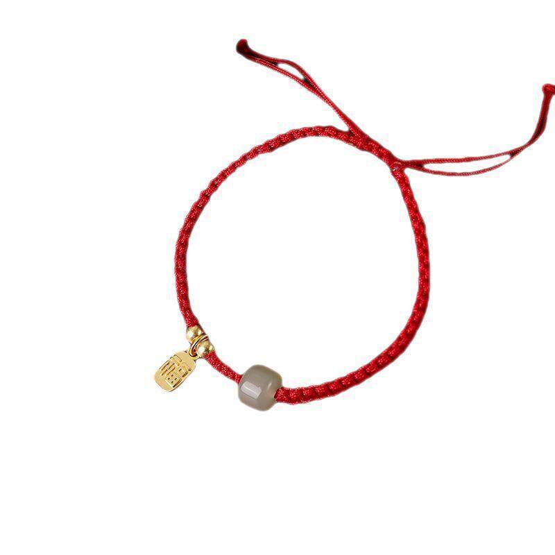 2025 New Imitation Hetian Jade Fu Brand Red Rope Woven Bracelet Good Luck Couple Birthday Gift Birthday Year Hand Rope