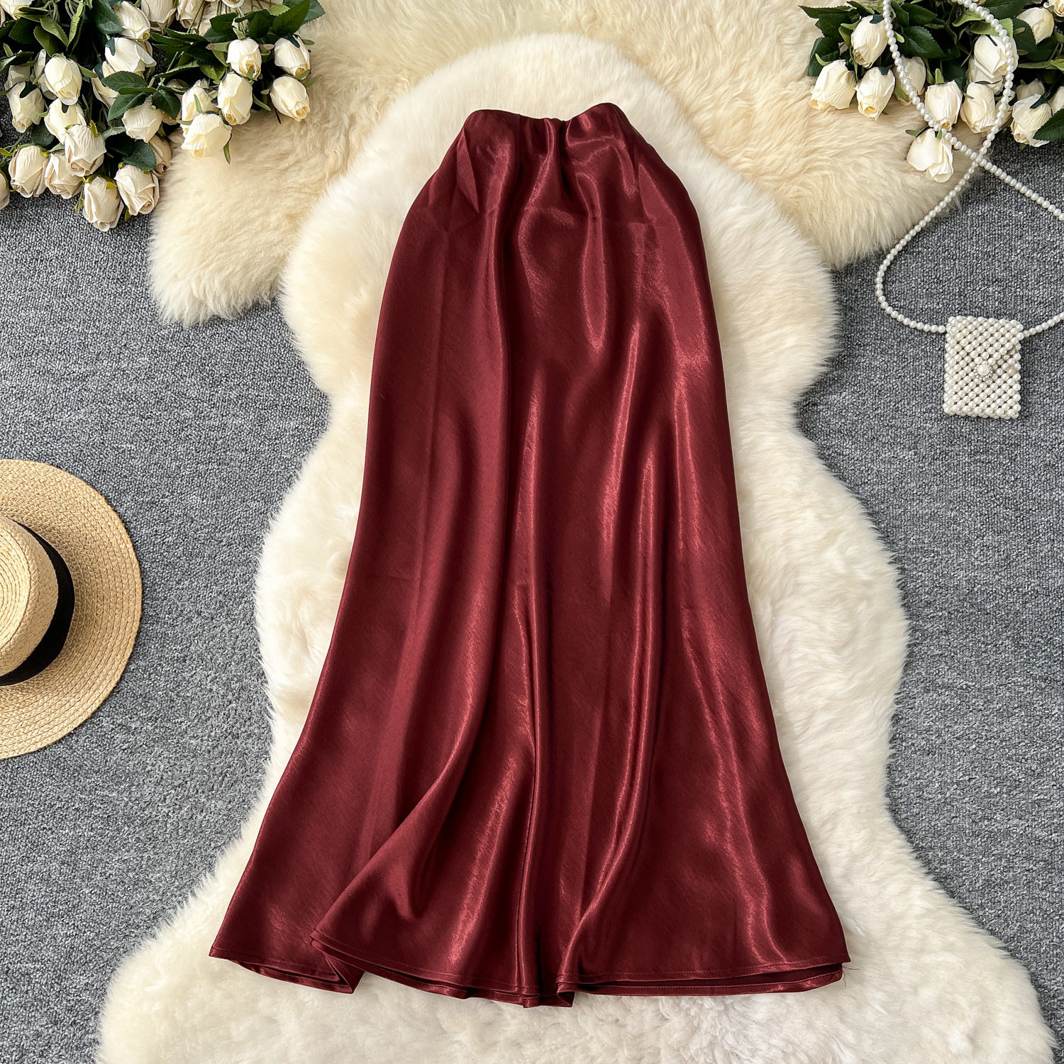 High Waist Satin Midi Skirt for Women A Line Silhouette Elegant Fit Flare Design Perfect for Spring and Summer Wholesale