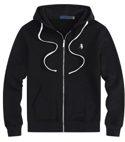 外贸爆款加绒小马秋冬RL连帽开衫纯色卫衣刺绣宽松大码保罗男装Po