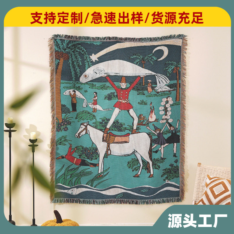 Factory Ready-Made Pet Oil Painting Tapestry Cotton Thread Office Nap Blanket Scandinavian Style Woven Jacquard Craft Customization