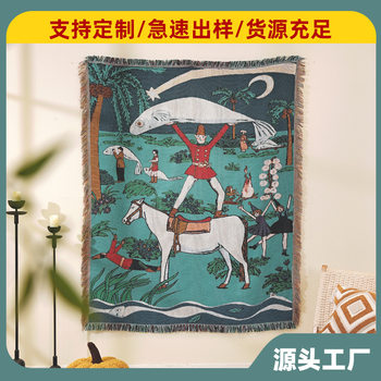Factory Ready-Made Pet Oil Painting Tapestry Cotton Thread Office Nap Blanket Scandinavian Style Woven Jacquard Craft Customization