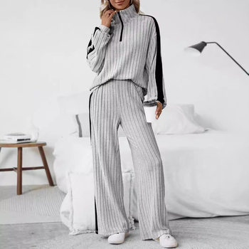 European Cross-Border Street Casual Suit for Women Autumn 2025 New Classy Design Sweatshirt Wide-Leg Pants Two-Piece Set