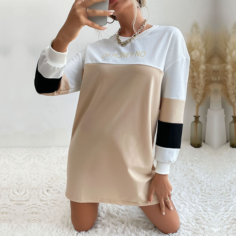 Long Sleeve Printed Color Block Dress Loose Fit Casual Style Comfortable Fabric Perfect for Everyday Wear Wholesale
