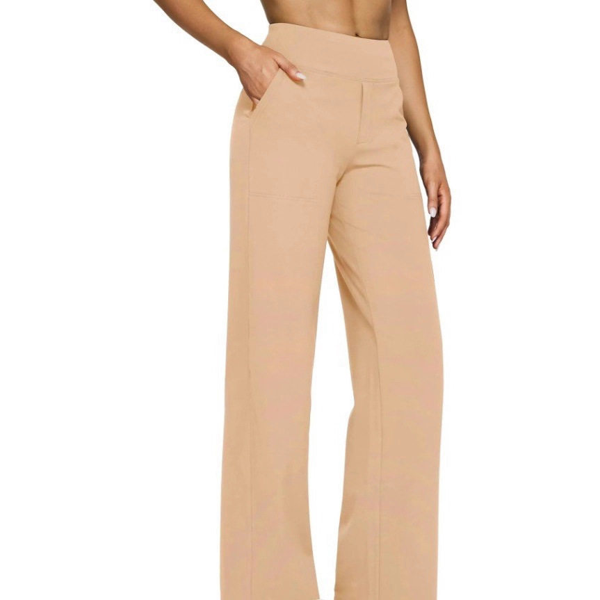 High Waisted Loose Fit Straight Leg Pants Solid Color Pocket Design Casual Style Autumn Collection Wholesale