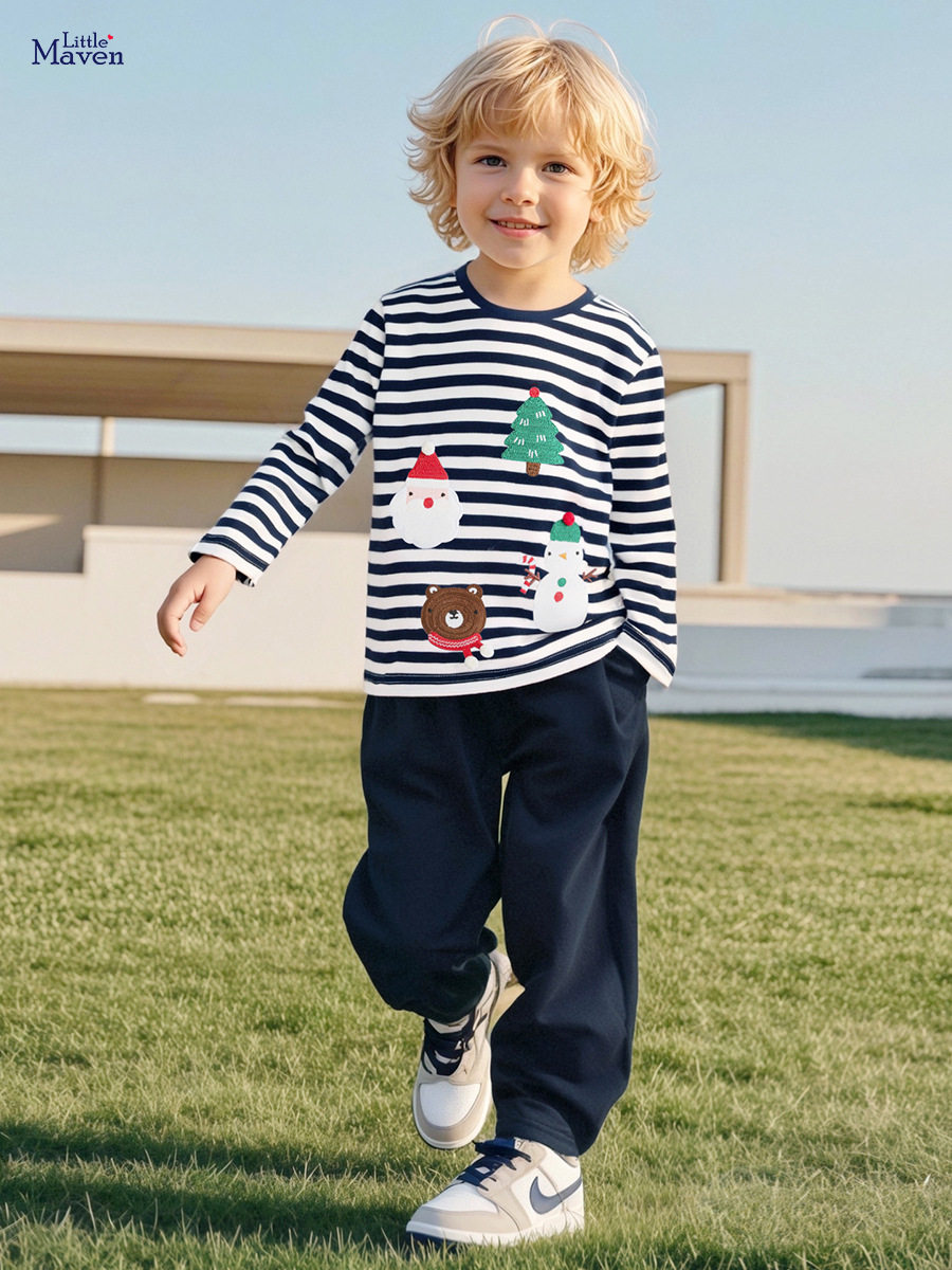 Source Factory Kids' Clothing Wholesale, New Autumn Christmas Boys' Set, [Style] Cartoon Striped Kids' Set