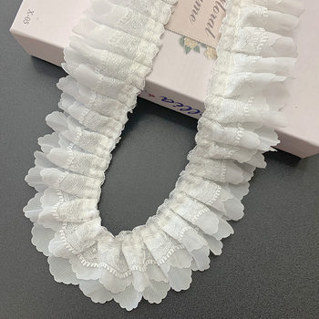 5cm White Three-Layer Chiffon Embossed Lace Home Textile Lace Accessories Clothing Design Sweater Handicraft DIY Material