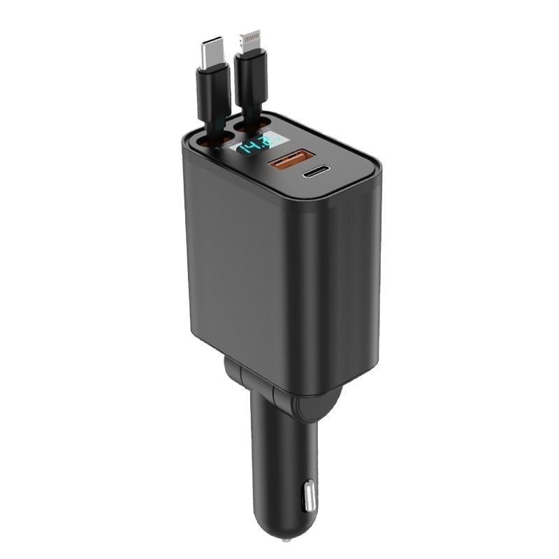 New car charger 120W super fast charge one drag four retractable line multi-function cigarette lighter mobile phone conversion head